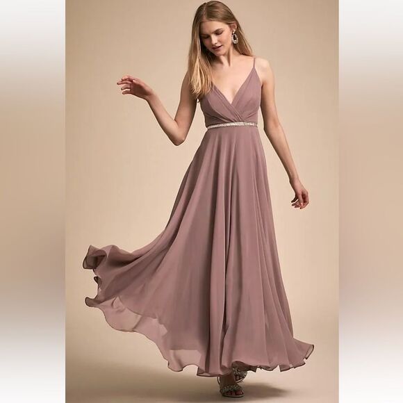 Anthropologie BHLDN Eva Dress Violet Grey Small Flowy Chiffon Maxi Bridesmaid - Picture 1 of 12